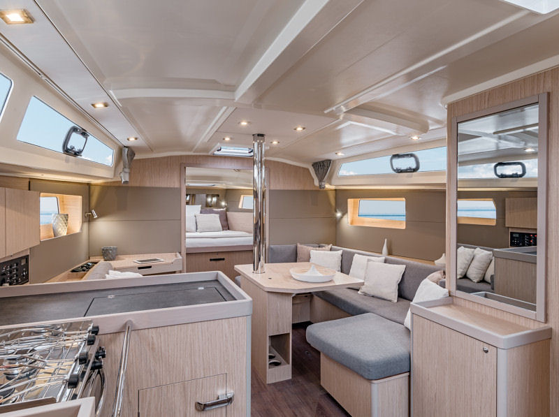 The salon of the Oceanis 41.1, featured in Blonde Oak.